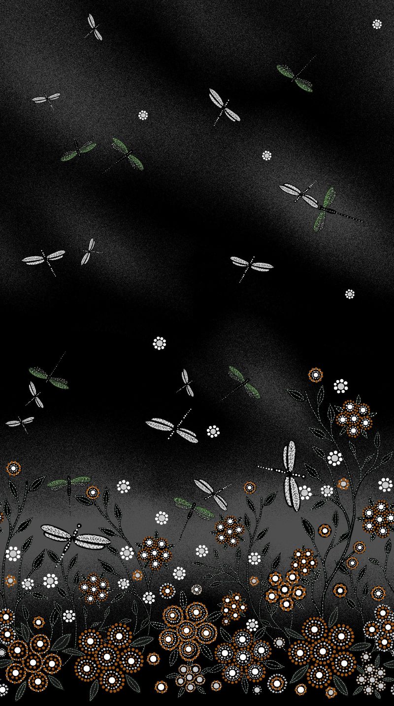 “All Children Matter” Indigenous-designed fabric by Betty Albert, available at First Trend Fabrics USA. Find Betty Albert fabrics here. Single Border BA-00015M Black