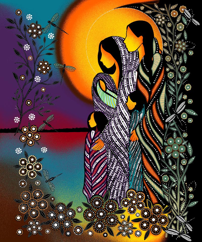 “All Children Matter” Indigenous-designed fabric by Betty Albert, available at First Trend Fabrics USA. Find Betty Albert fabrics here. Panel BA-00014MP