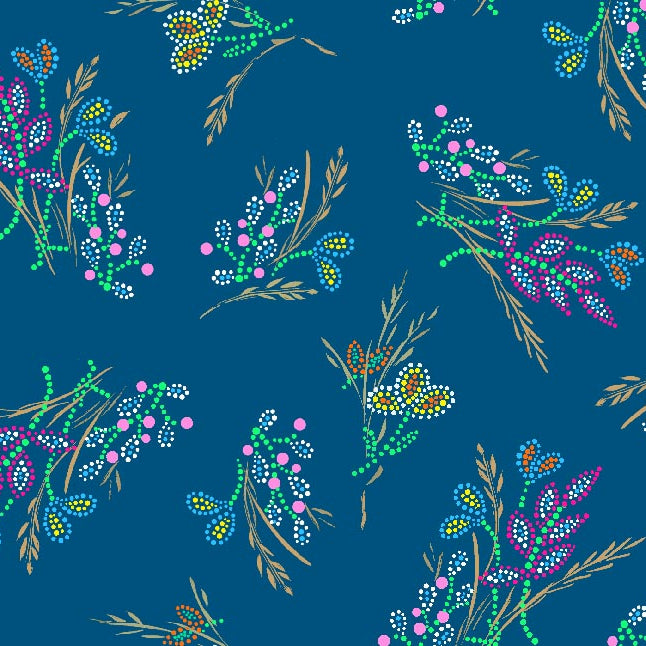 Free Spirit, a floral teal native American eagle fabric – bold indigenous fabric design available at First Trend Fabrics across the USA