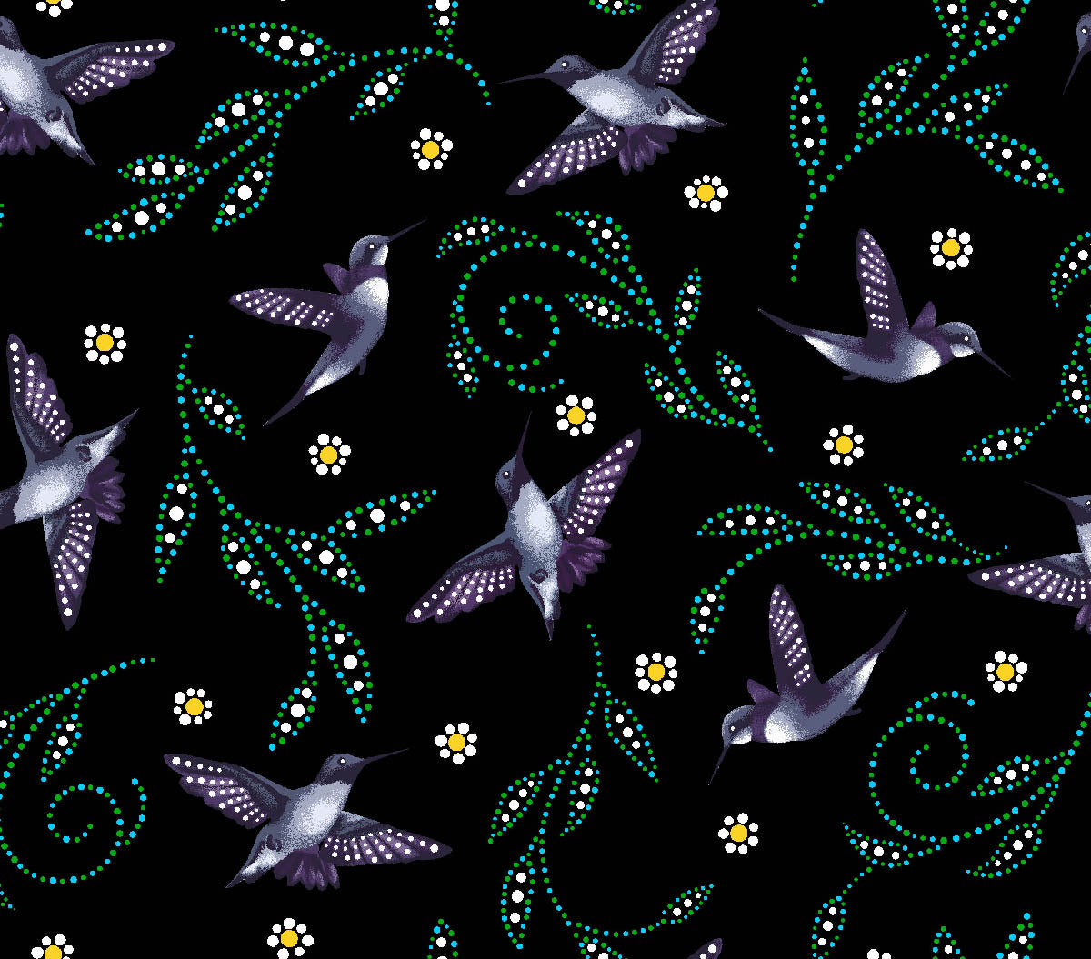 Discover the indigenous cotton fabric hummingbirds available across the USA at First Trend Fabrics. Panel BA-0007 Black