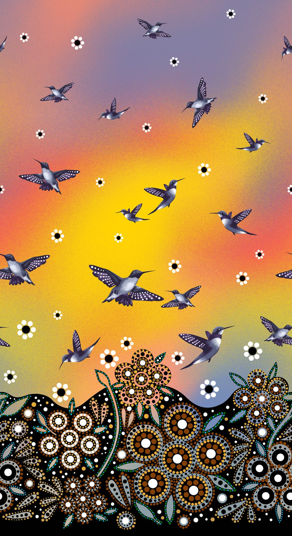 Discover the indigenous cotton fabric hummingbirds available across the USA at First Trend Fabrics. Panel BA-0006