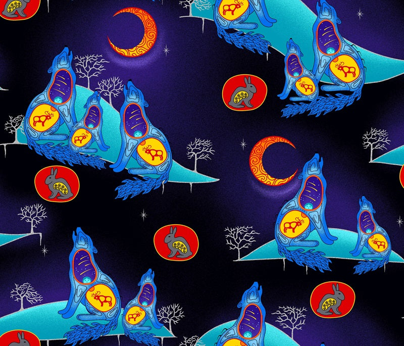 Explore vibrant wolf indian fabric that showcases their culture and heritage, perfect for quilting and crafts.