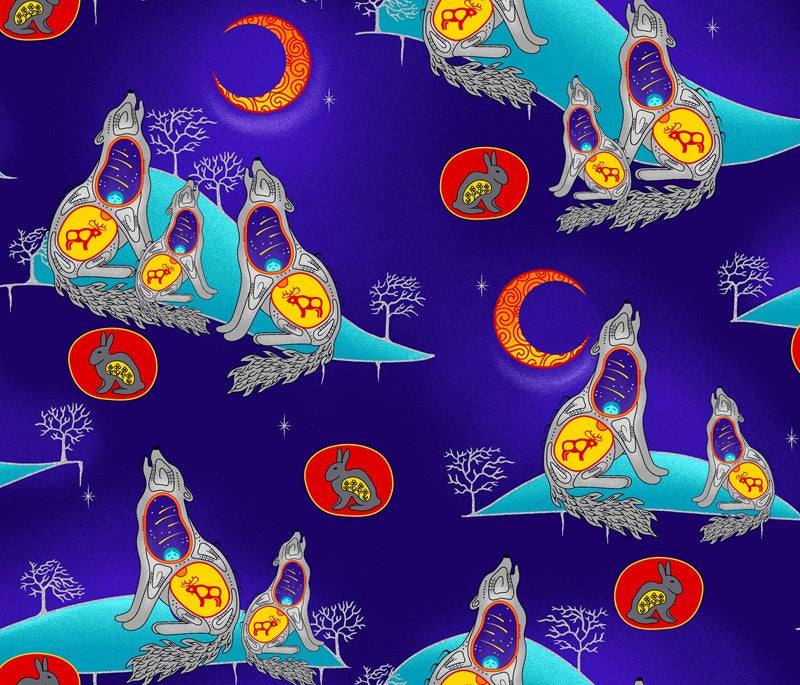 Explore vibrant wolf indian fabric that showcases their culture and heritage, perfect for quilting and crafts.
