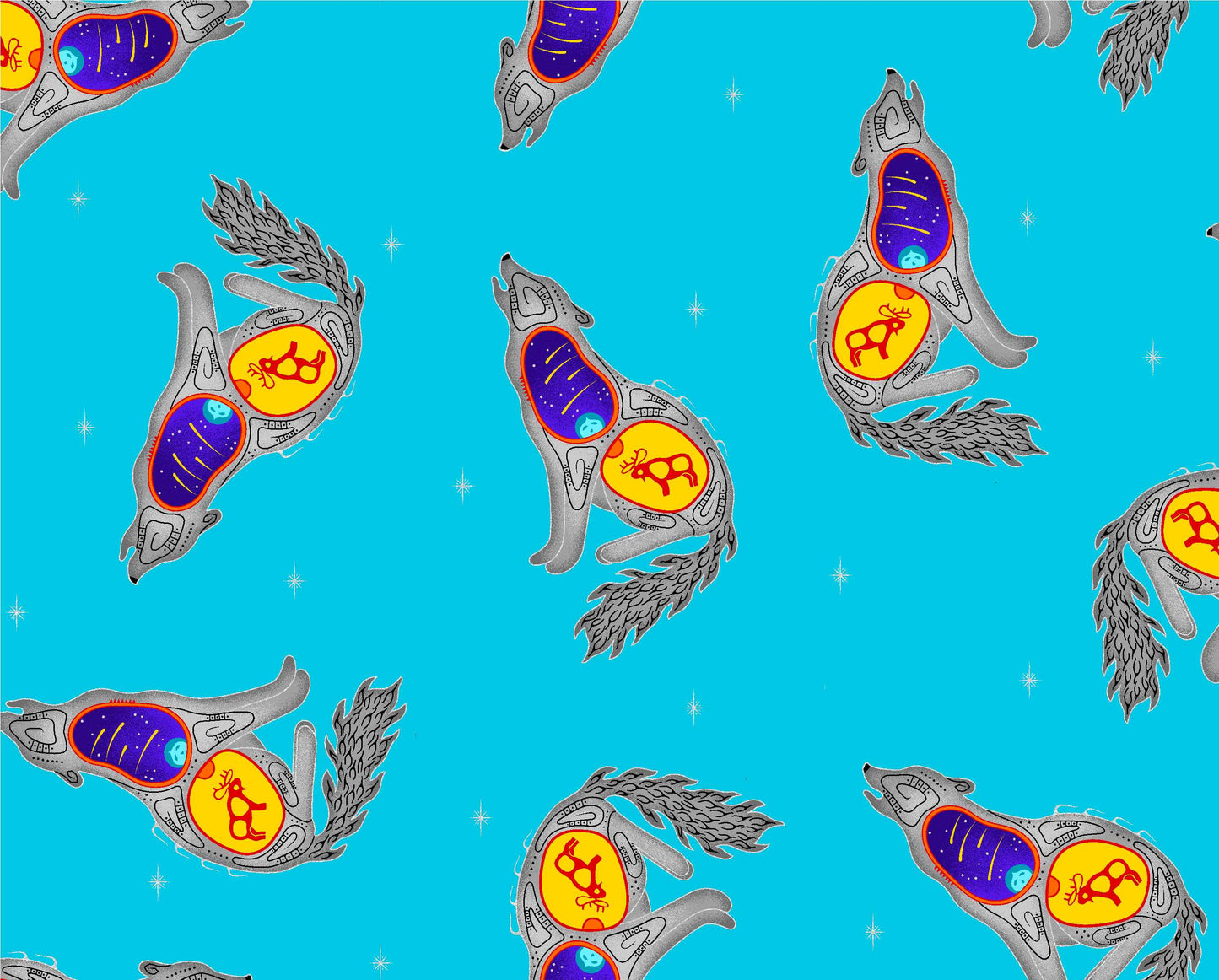 Explore vibrant wolf indian fabric that showcases their culture and heritage, perfect for quilting and crafts.