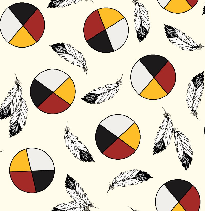 7 Grandfathers is an Indigenous-inspired fabric in the 7 grandfathers teachings by Jessica Somers now available across the USA at First Trend Fabrics for wholesale. Flowers cream allover