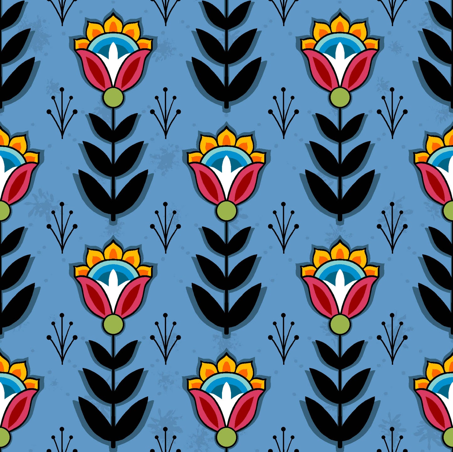 Native American floral fabric SG-0008 Blue by Shannon Gustafson, available in the USA at First Trend Fabrics. Explore Shannon Gustafson's portfolio here.