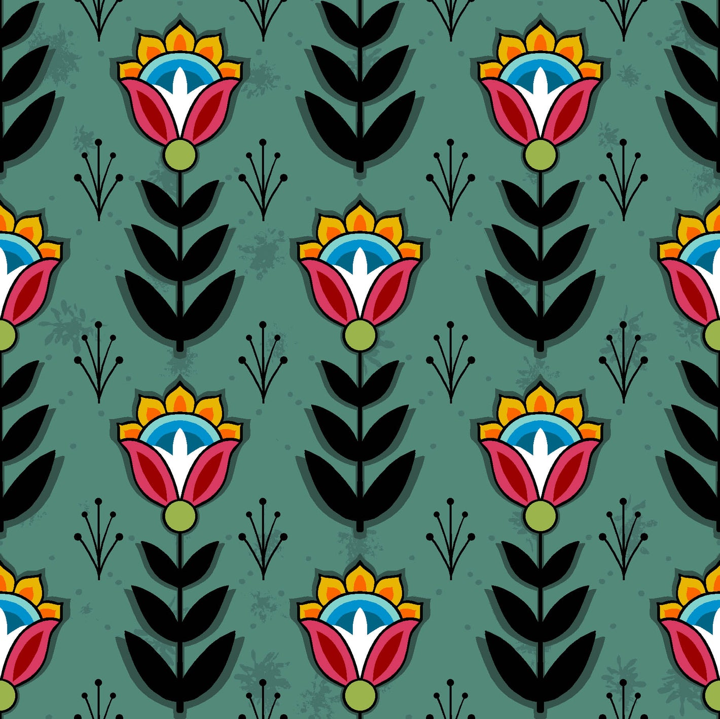 Native American floral fabric SG-0008 Forest Green by Shannon Gustafson, available in the USA at First Trend Fabrics. Explore Shannon Gustafson's portfolio here.