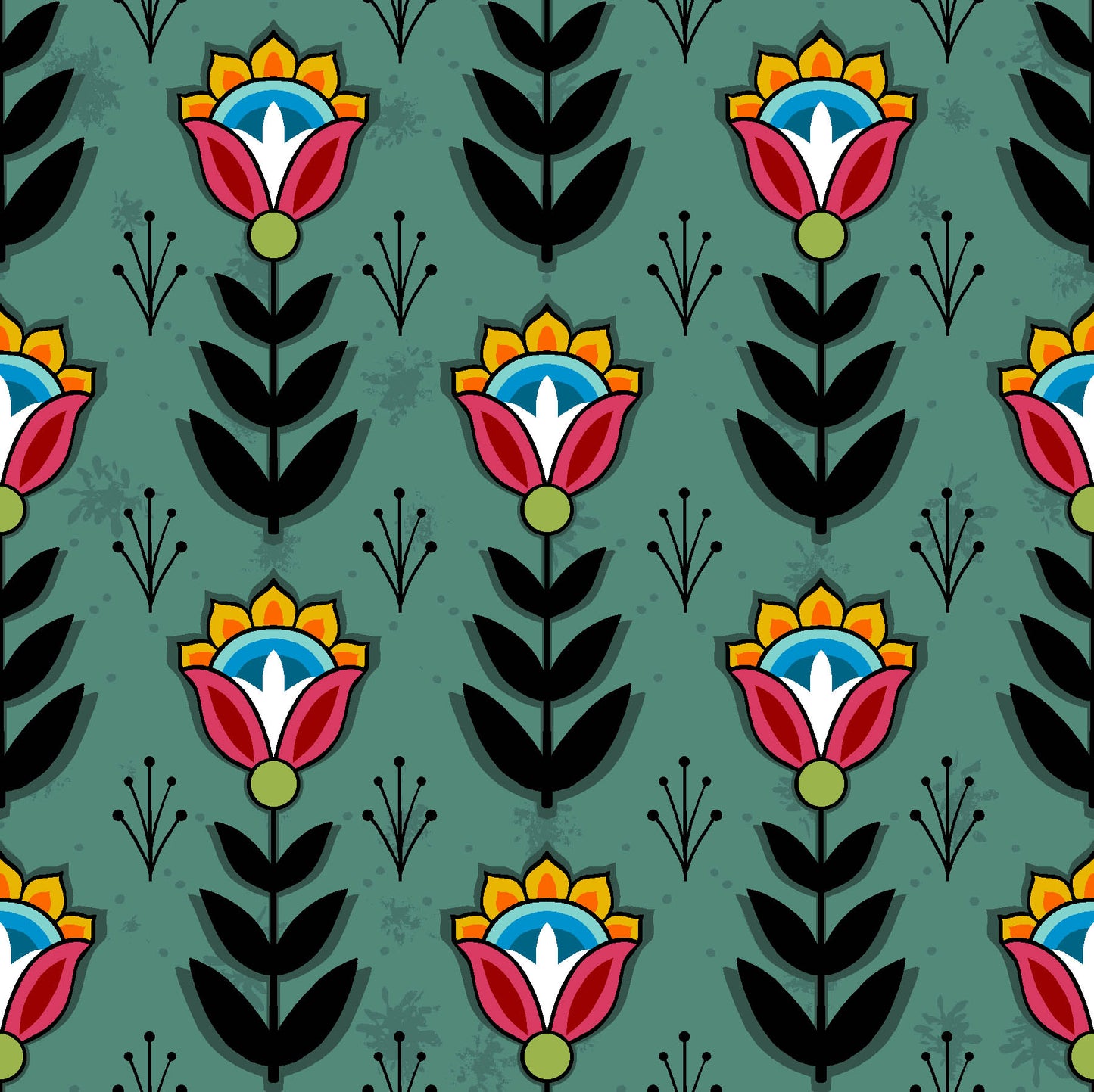 Native American floral fabric SG-0008 Forest Green by Shannon Gustafson, available in the USA at First Trend Fabrics. Explore Shannon Gustafson's portfolio here.