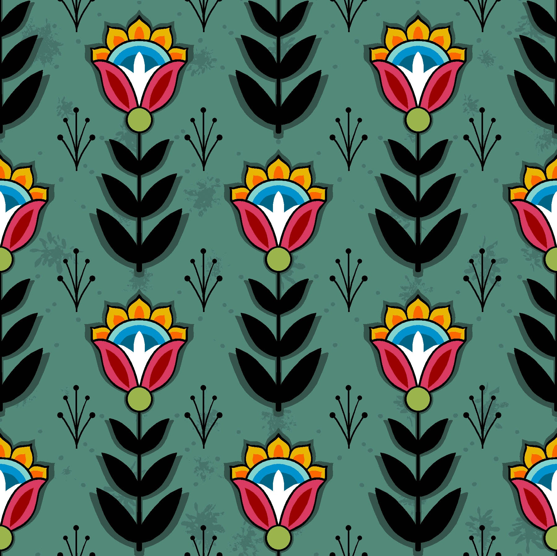 Native American floral fabric SG-0008 Forest Green by Shannon Gustafson, available in the USA at First Trend Fabrics. Explore Shannon Gustafson's portfolio here.