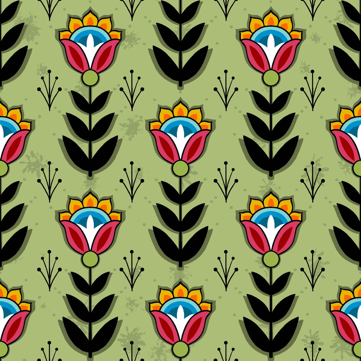 Native American floral fabric SG-0008 Green by Shannon Gustafson, available in the USA at First Trend Fabrics. Explore Shannon Gustafson's portfolio here.