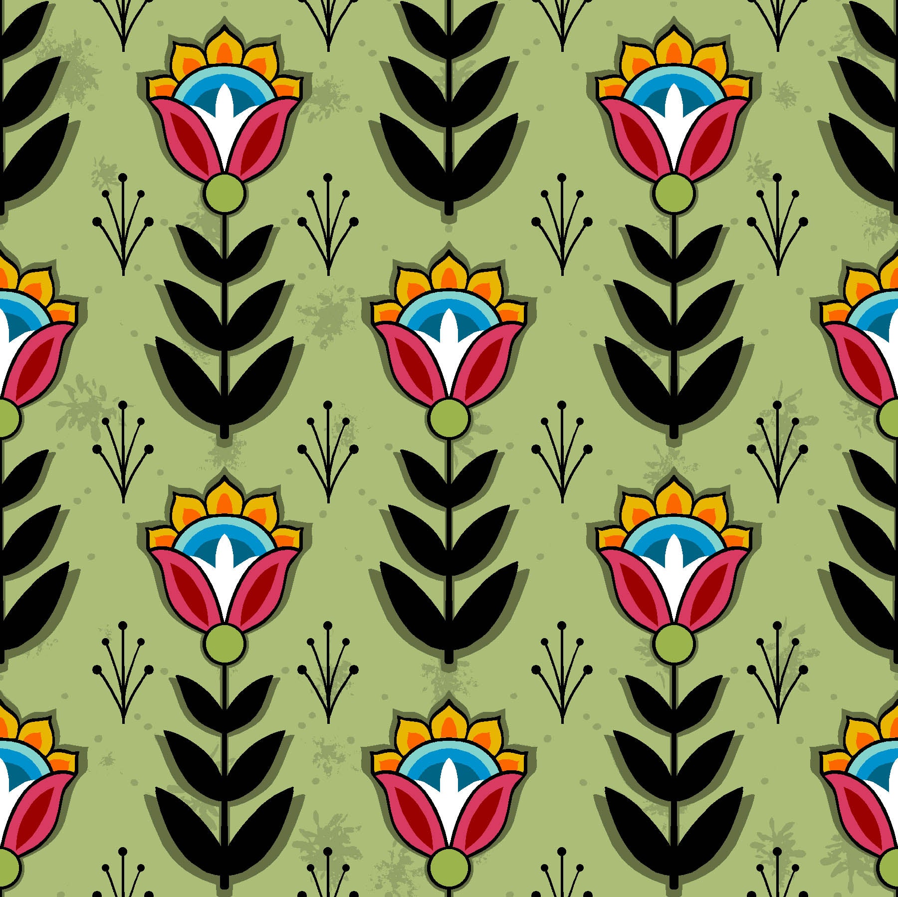 Native American floral fabric SG-0008 Green by Shannon Gustafson, available in the USA at First Trend Fabrics. Explore Shannon Gustafson's portfolio here.
