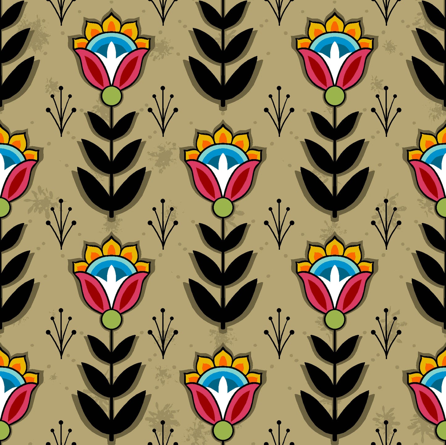 Native American floral fabric SG-0008 Khaki by Shannon Gustafson, available in the USA at First Trend Fabrics. Explore Shannon Gustafson's portfolio here.