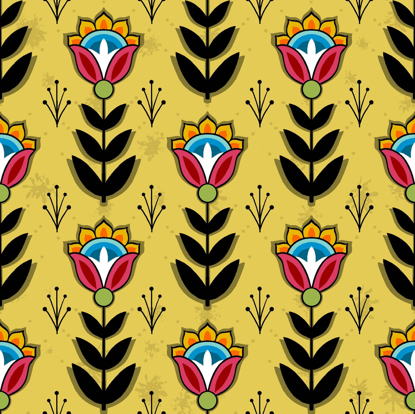 Native American floral fabric SG-0008 Mustard Yellow by Shannon Gustafson, available in the USA at First Trend Fabrics. Explore Shannon Gustafson's portfolio here.