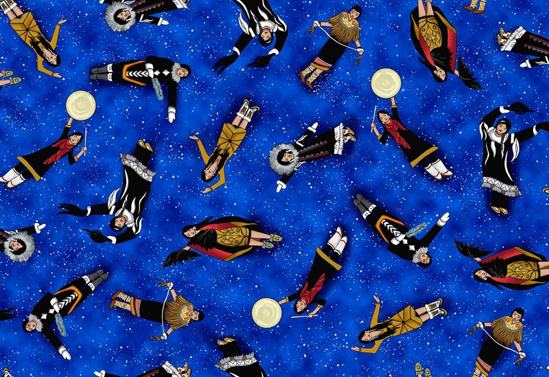 Native American fabric design with dancers by Linda Wright – First Trend Fabrics USA_LW-0003D-_Royal