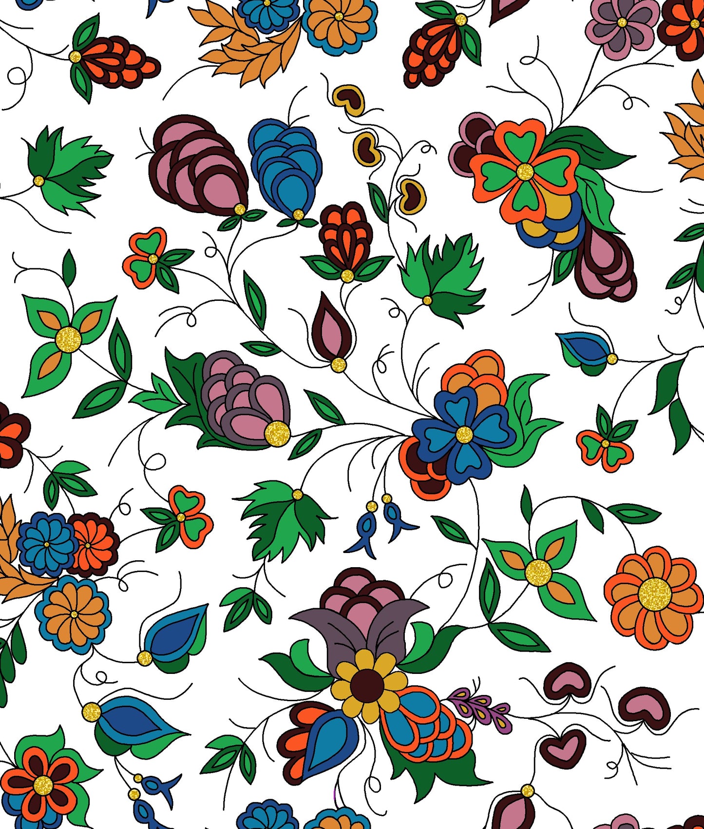 Native floral fabric TM-0003M in cream by Tamara Malcolm, showcasing intricate Indigenous fabrics perfect for cultural projects, fashion, and home décor