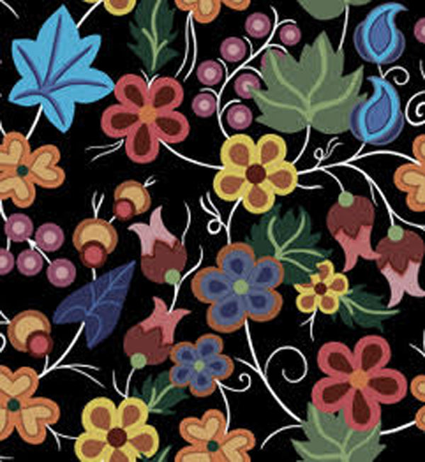 SG-01 Black Native American floral fabric by Shannon Gustafson – exclusive Indigenous design at First Trend Fabrics USA.