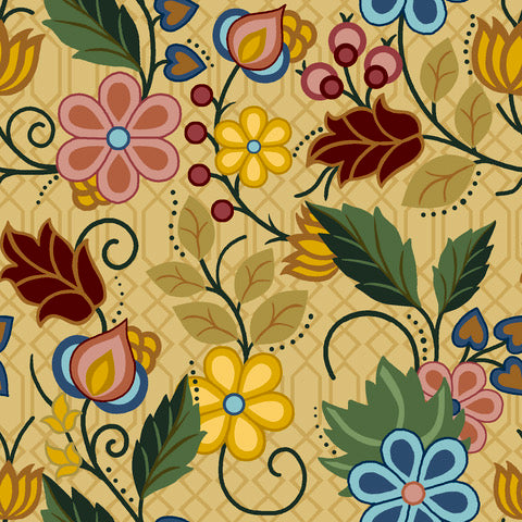 Native Floral SG4 by Shannon Gustafson – exclusive Indigenous fabric design available at First Trend Fabrics USA. SG4-yellow.