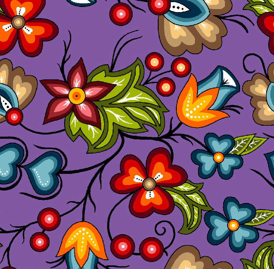 Native Floral SG-02 Purple Indigenous floral fabric by Shannon Gustafson – exclusive native fabric design available at First Trend Fabrics USA.