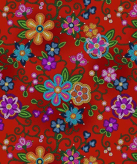 beaded-floral-canvas-fabric-red