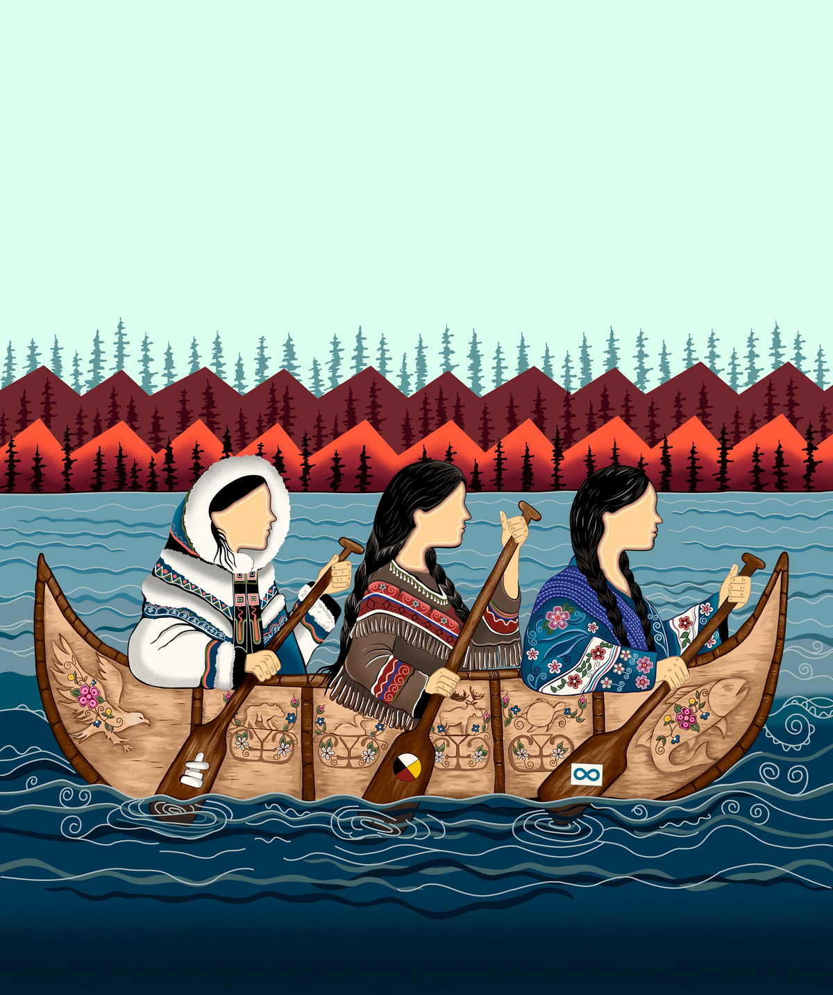 3 Ladies in a Boat, an Indigenous Fabric by Jessica Somers