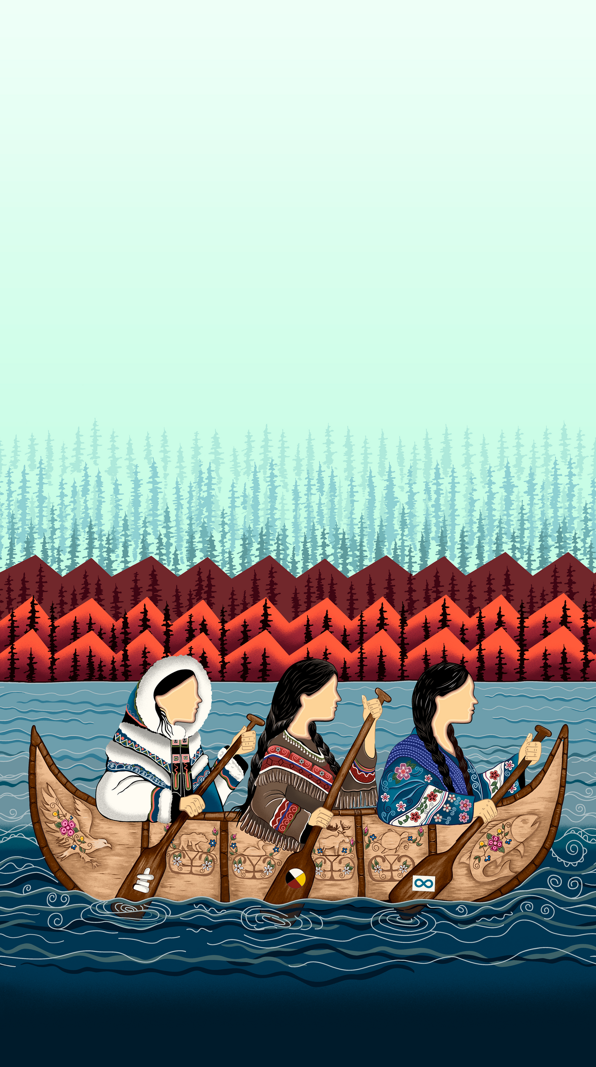 3 Ladies in a Boat, an Indigenous Fabric by Jessica Somers