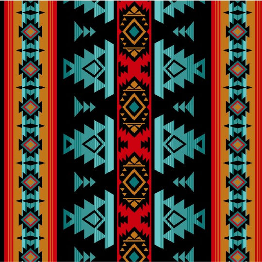 Four Winds II is a southwest native american fabric design featuring bold Indigenous-inspired patterns, available exclusively at First Trend Fabrics USA.   54204-1_Black
