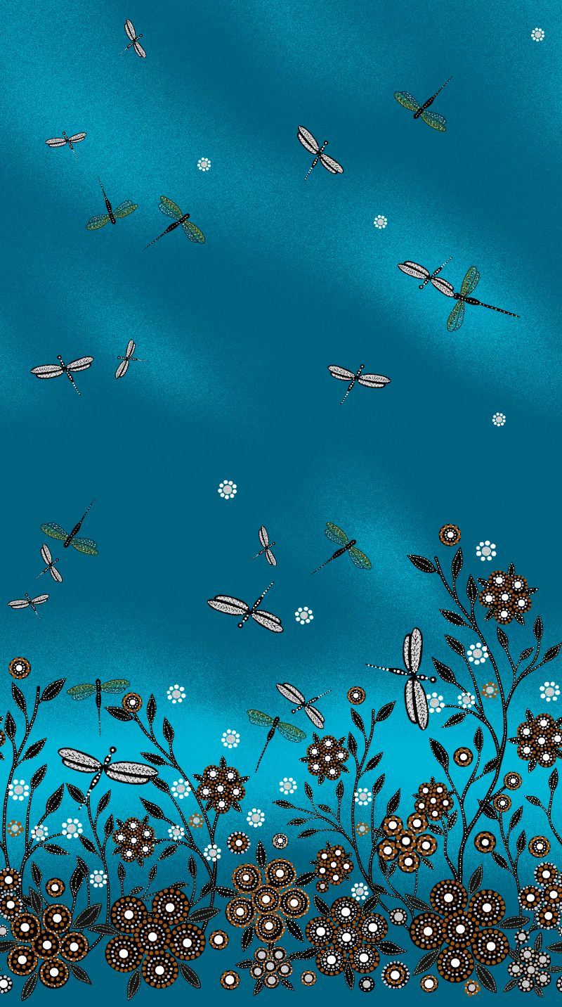 “All Children Matter” Indigenous-designed fabric by Betty Albert, available at First Trend Fabrics USA. Find Betty Albert fabrics here. Single Border BA-00015M Teal