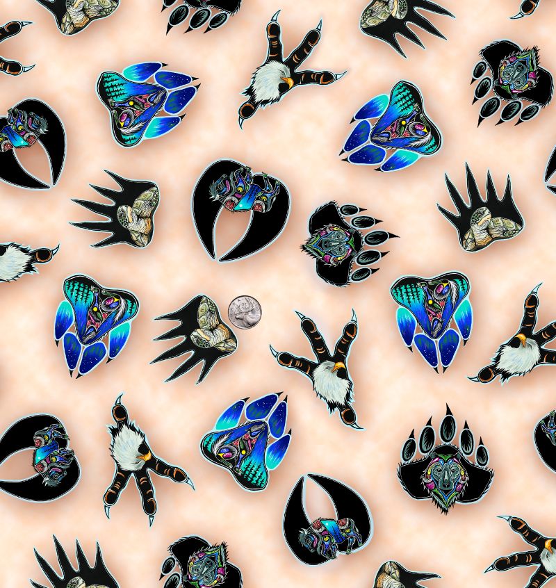 7 Grandfathers is an Indigenous-inspired fabric in the 7 grandfathers teachings by Jessica Somers now available across the USA at First Trend Fabrics for wholesale. Lt orange allover