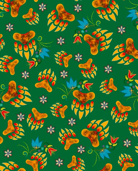 Find the Bear Paws fabric from Tracey Metallic TMD-0002-jade-green at First Trend Fabrics, your trusted Native American fabric wholesaler in the USA.