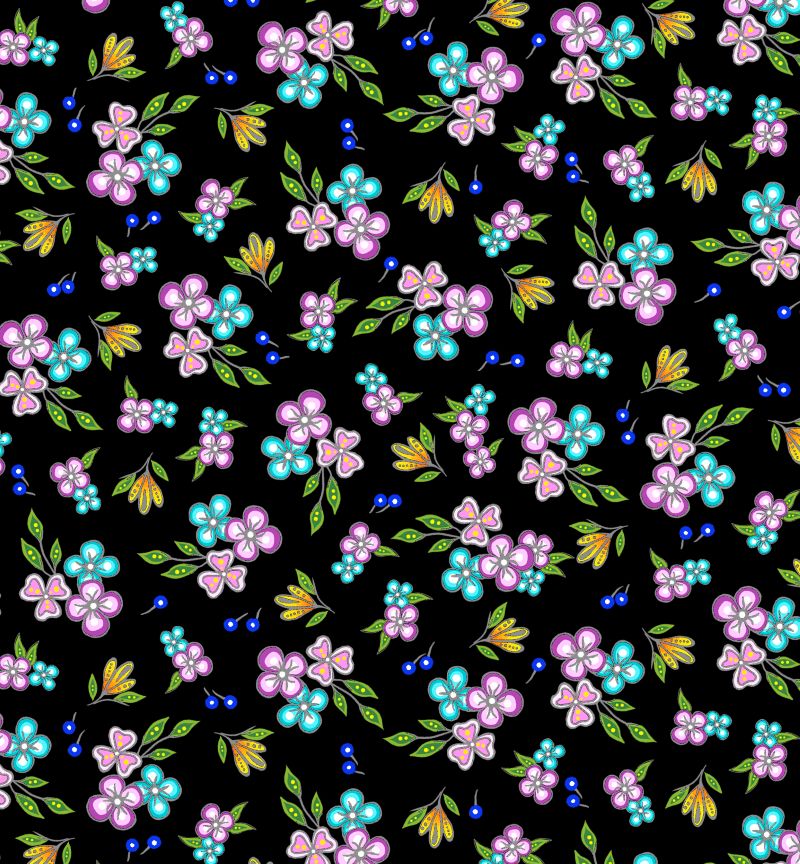 7 Grandfathers is an Indigenous-inspired fabric in the 7 grandfathers teachings by Jessica Somers now available across the USA at First Trend Fabrics for wholesale. Flowers black allover
