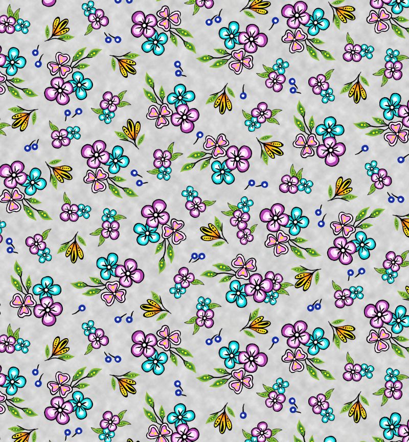 7 Grandfathers is an Indigenous-inspired fabric in the 7 grandfathers teachings by Jessica Somers now available across the USA at First Trend Fabrics for wholesale. Flowers grey allover