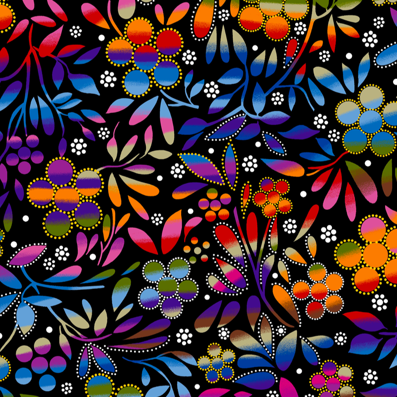 Indigenous fabrics_floral fabrics_sacred_place_betty_albert_fabrics_BA-0009-black