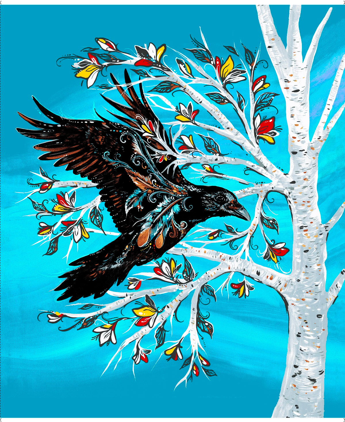 Raven Tree – Indigenous fabric with tree and feather designs – First ...