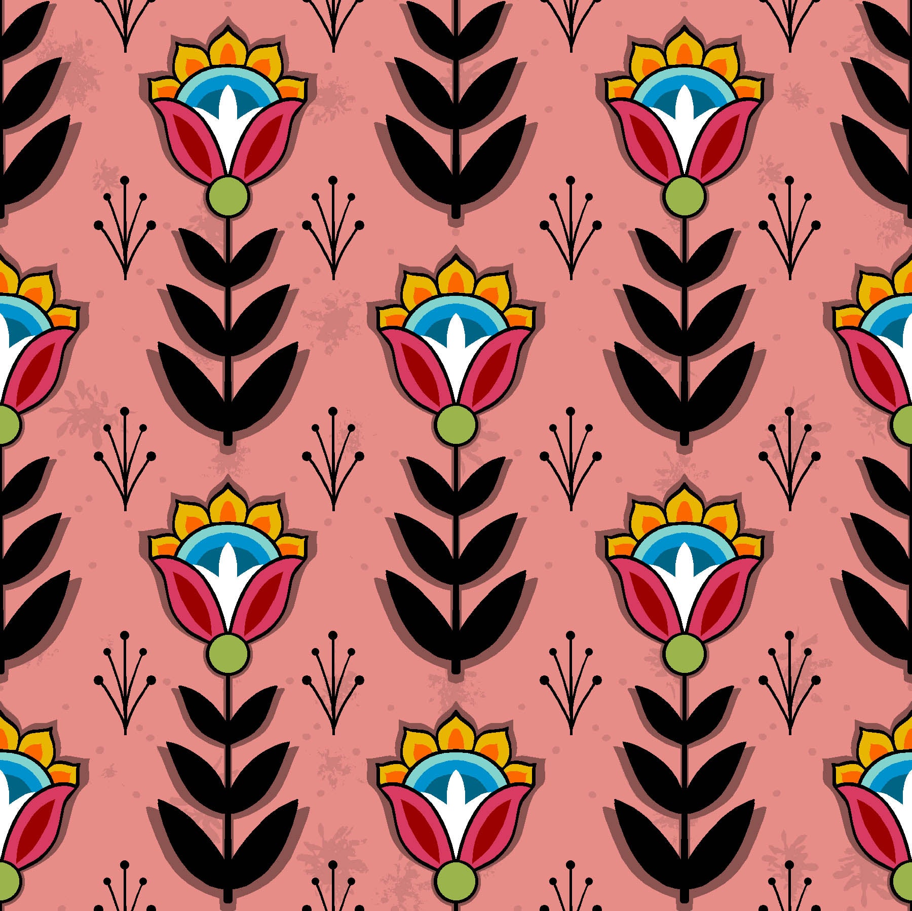 Native American floral fabric SG-0008 Coral Pink by Shannon Gustafson, available in the USA at First Trend Fabrics. Explore Shannon Gustafson's portfolio here. 