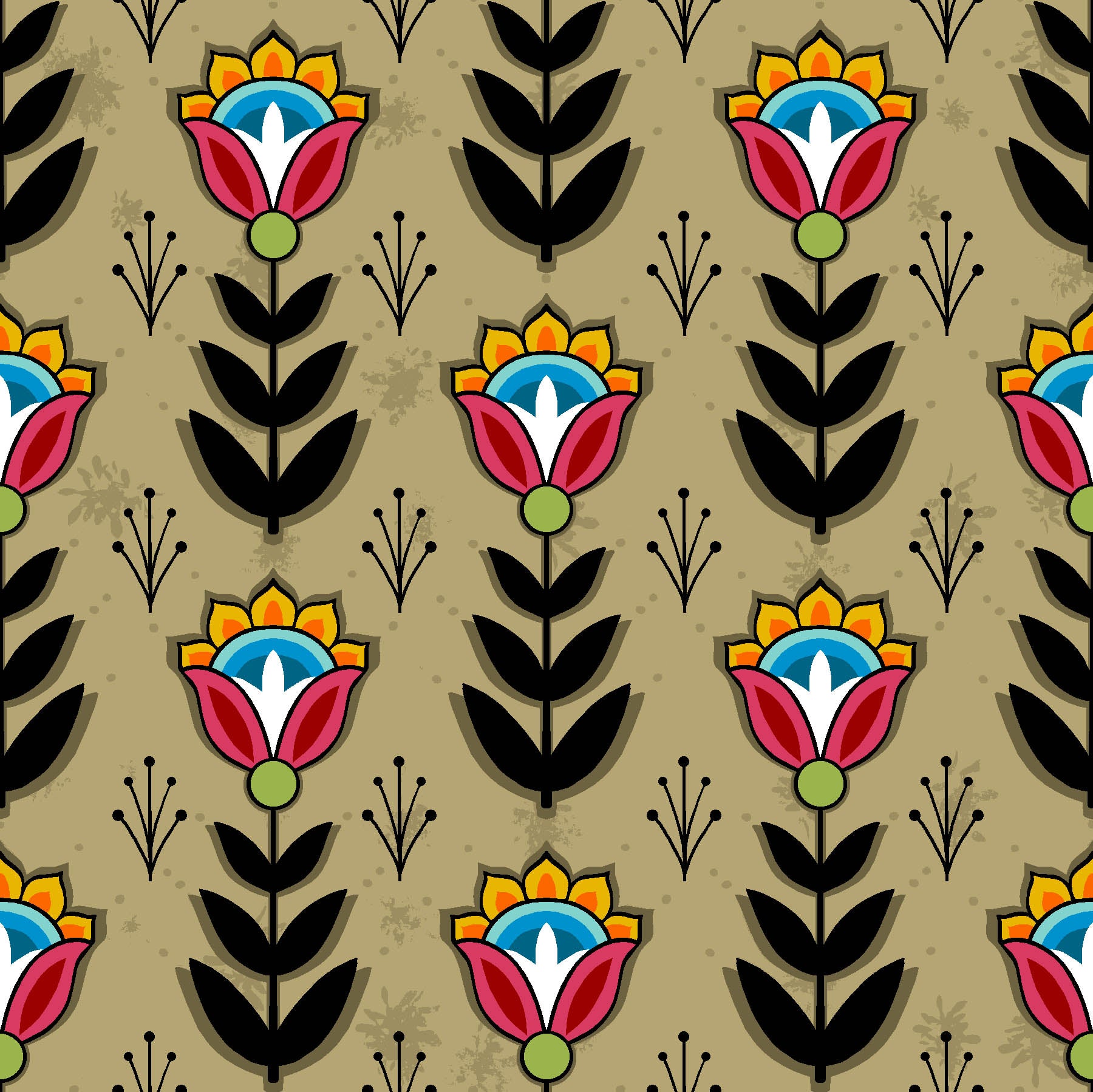 Native American floral fabric SG-0008 Khaki by Shannon Gustafson, available in the USA at First Trend Fabrics. Explore Shannon Gustafson's portfolio here. 