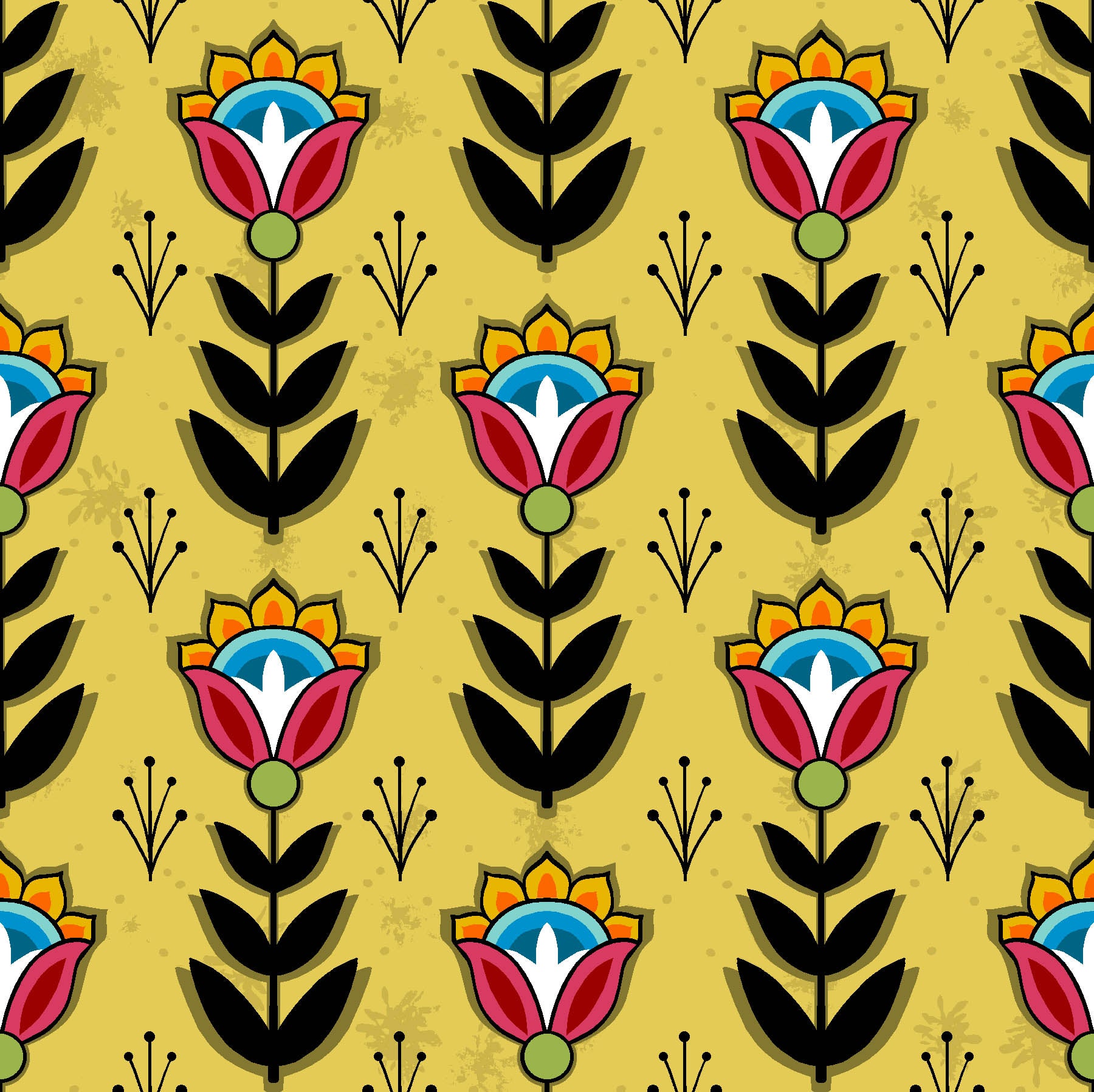 Native American floral fabric SG-0008 Mustard Yellow by Shannon Gustafson, available in the USA at First Trend Fabrics. Explore Shannon Gustafson's portfolio here. 