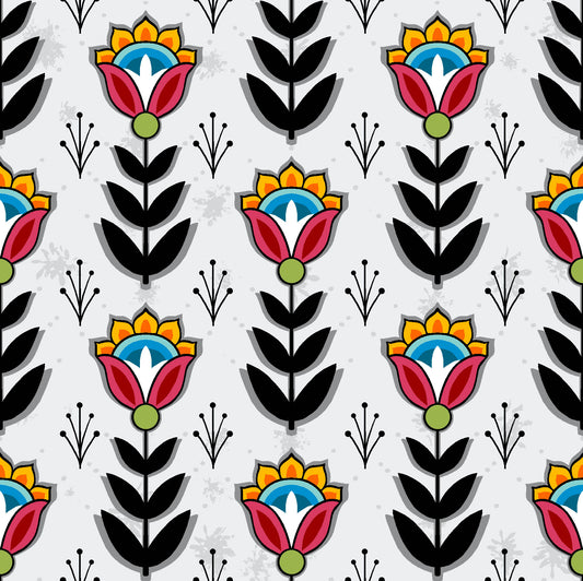 Native American floral fabric SG-0008 Silver White by Shannon Gustafson, available in the USA at First Trend Fabrics. Explore Shannon Gustafson's portfolio here. 