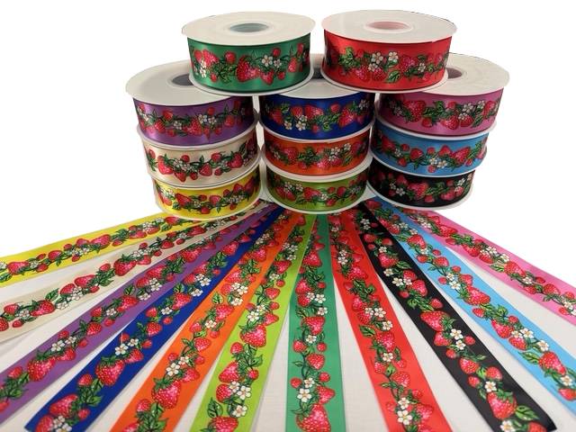 Strawberry Ribbon by Carla Joseph available in the USA through First Trend Fabrics. 
