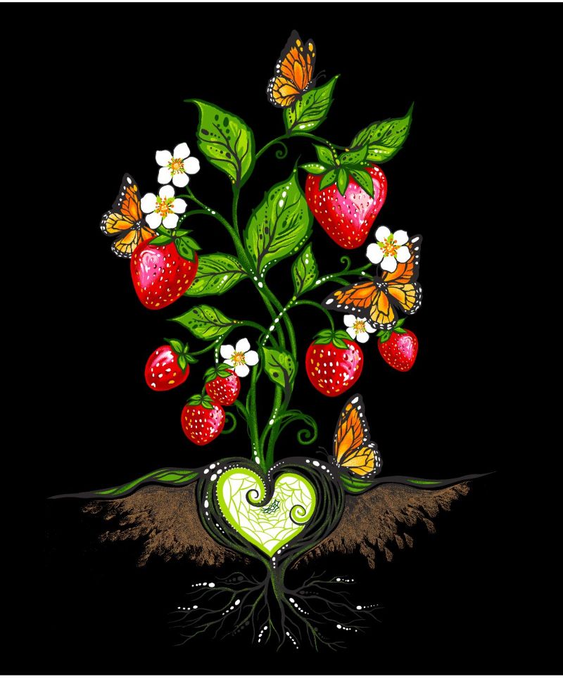 Strawberry Dreamcatcher Native American fabric by Carla Joseph, available across the US at First Trend Fabrics – CAJ-0005P|Black