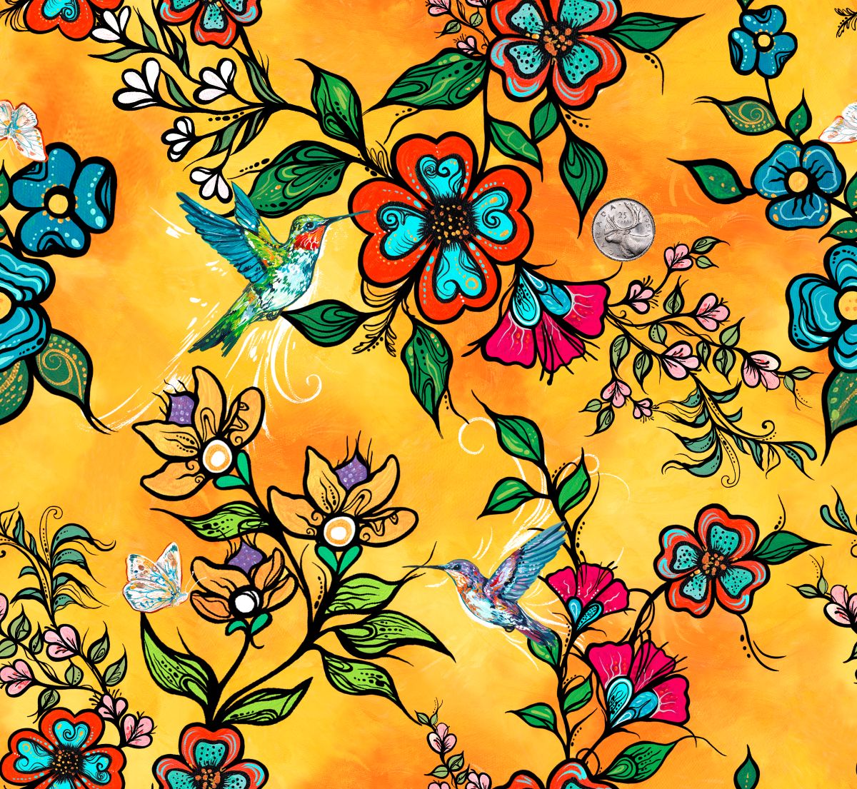 Tranquility_Indigenous_fabric_design_ by_Carla Joseph_panel_digital_print_orange_CAJ-00011_D_Orange_available_for_wholesale_at_First_Trend_Fabrics_US