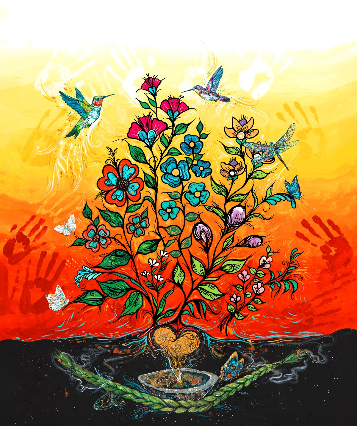 Tranquility_Indigenous_fabric_design_ by_Carla Joseph_panel_digital_print_orange_CAJ-0009_PD_available_for_wholesale_at_First_Trend_Fabrics_US