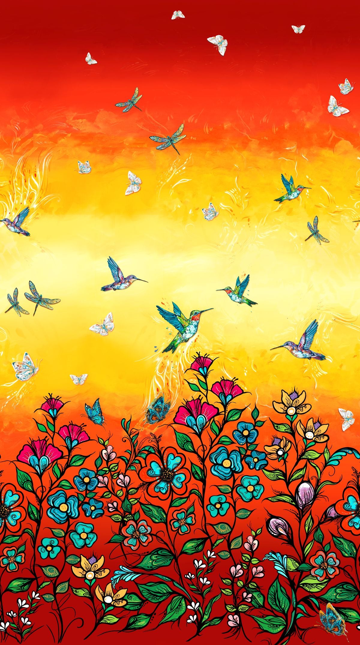 Tranquility_Indigenous_fabric_design_ by_Carla Joseph_panel_digital_print_orange_CAJ-00010_D_orange_available_for_wholesale_at_First_Trend_Fabrics_US