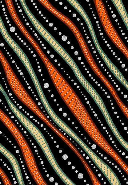 “All Children Matter” Indigenous-designed fabric by Betty Albert, available at First Trend Fabrics USA. Find Betty Albert fabrics here. Wavy Stripe BA-00016M Black