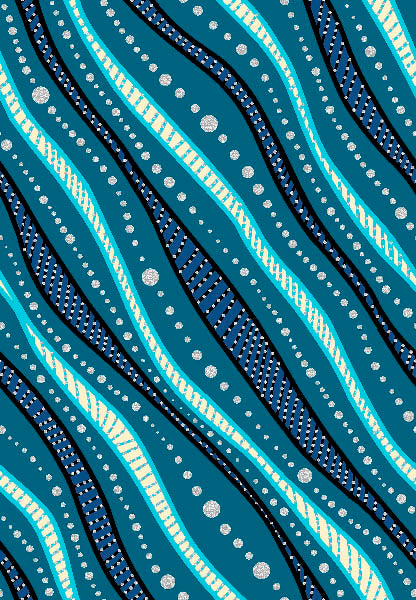 “All Children Matter” Indigenous-designed fabric by Betty Albert, available at First Trend Fabrics USA. Find Betty Albert fabrics here. Wavy Stripe BA-00016M Teal