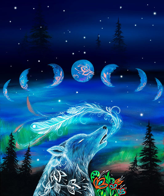Echoes of the Moon - Native American Wolf & Northern Lights Fabric - First Trend Fabrics