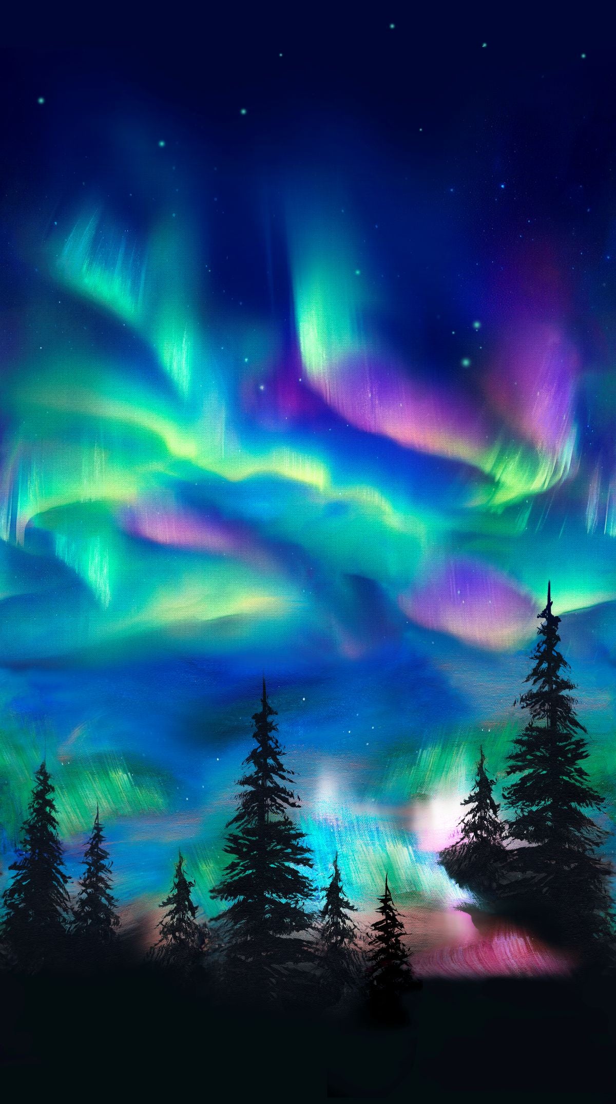 Echoes of the Moon - Native American Wolf & Northern Lights Fabric - First Trend Fabrics